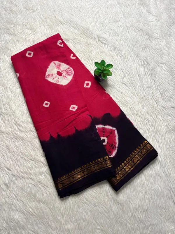 Madurai Sungudi Bandhini Soft cotton Sarees - Pink with Black -Bandhini
