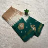 Madurai Sungudi Bandhini Soft cotton Sarees - Biscuit with Green -Bandhini