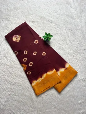 Madurai Sungudi Bandhini Soft cotton Sarees - Maroon with Yellow -Bandhini