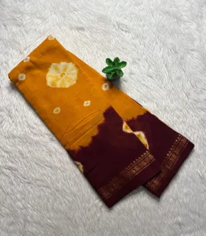 Madurai Sungudi Bandhini Soft cotton Sarees - Yellow with Maroon -Bandhini