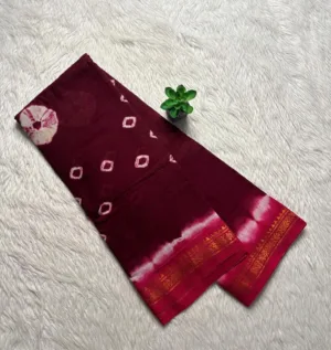 Madurai Sungudi Bandhini Soft cotton Sarees - Maroon with Red -Bandhini