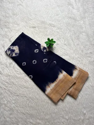 Madurai Sungudi Bandhini Soft cotton Sarees - Blue with Biscuit -Bandhini