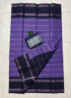 Madurai sungudi cotton Silver zari veludhari retta petta border saree - Lavender with blue