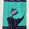 Madurai sungudi cotton Silver zari veludhari retta petta border saree - Sea blue with blue
