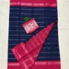 Madurai sungudi cotton Silver zari veludhari retta petta border saree - Blue with pink