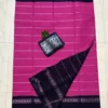 Madurai sungudi cotton Silver zari veludhari retta petta border saree - Pink with blue