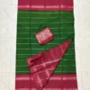 Madurai sungudi cotton Silver zari veludhari retta petta border saree - Green with red