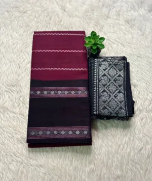 Madurai sungudi cotton Silver zari veludhari retta petta border saree - Maroon with black1