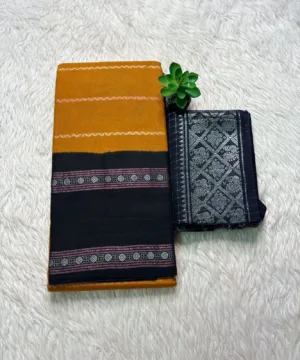 Madurai sungudi cotton Silver zari veludhari retta petta border saree - Mustard yellow with black1
