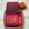 Madurai sungudi cotton Zari Check Contrast - maroon with pink-zari check contrast