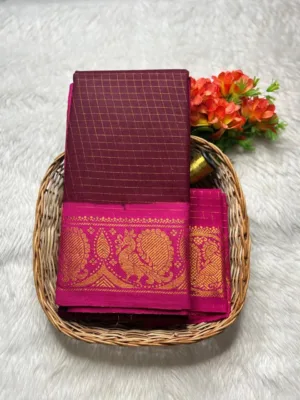 Madurai sungudi cotton Zari Check Contrast - maroon with pink-zari check contrast