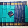 Madurai sungudi cotton Zari Check Contrast - Silver green with blue - zari check contrast