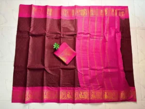 Madurai sungudi cotton Zari Check Contrast - maroon with pink-zari check contrast