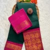 Madurai sungudi cotton mayuri - Bottle green with Pink-sungudi mayuri