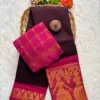 Madurai sungudi cotton mayuri - Dark brown with Pink-sungudi mayuri