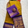 Madurai sungudi cotton mayuri - Mustard yellow with Lavender-sungudi mayuri