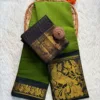 Madurai sungudi cotton mayuri - Mehandi green with black-sungudi mayuri