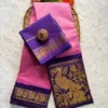 Madurai sungudi cotton mayuri - Baby pink with Lavender-sungudi mayuri