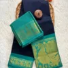 Madurai sungudi cotton mayuri - Blue with Silver Green-sungudi mayuri