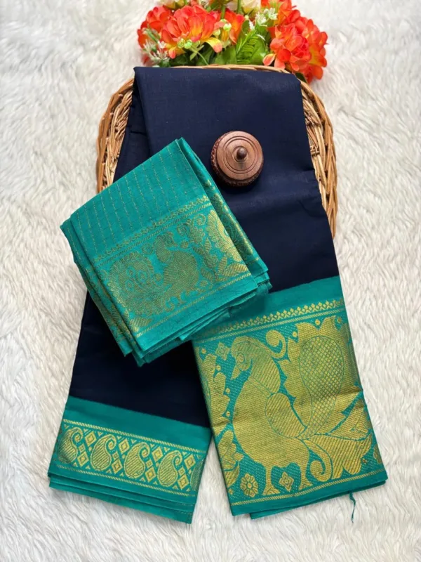 Madurai sungudi cotton mayuri - Blue with Silver Green-sungudi mayuri