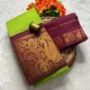 Madurai sungudi cotton mayuri - Parrot green with Maroon-sungudi mayuri