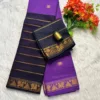 Madurai sungudi cotton Veludhari 2 colour - Lavender with blue