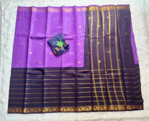 Madurai sungudi cotton Veludhari 2 colour - Lavender with blue1