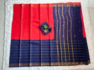 Madurai sungudi cotton Veludhari 2 colour - Orange with blue1