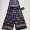 Sungudi Cotton Vanaja Self Checked Saree - Navy blue