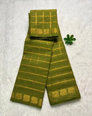 Sungudi Cotton Vanaja Self Checked Saree - Mehandi green