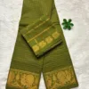 Madurai Sungudi Cotton Self Zari Checked - Mehandi green - Self Zari Gold