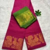 Madurai Sungudi Cotton Self Zari Checked - Rani pink - Self Zari Gold
