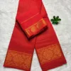 Madurai Sungudi Cotton Self Zari Checked - Orange red - Self Zari Gold