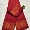 Madurai Sungudi Cotton Self Zari Checked - Red - Self Zari Gold
