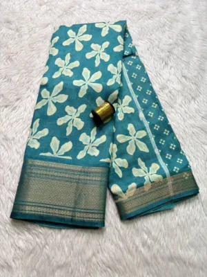 Dola silk saree with running blouse-dola silk-Sea blue