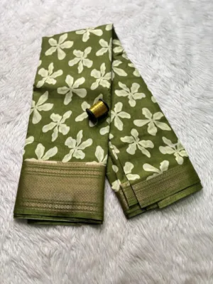 Dola silk saree with running blouse-dola silk-Mehandi green