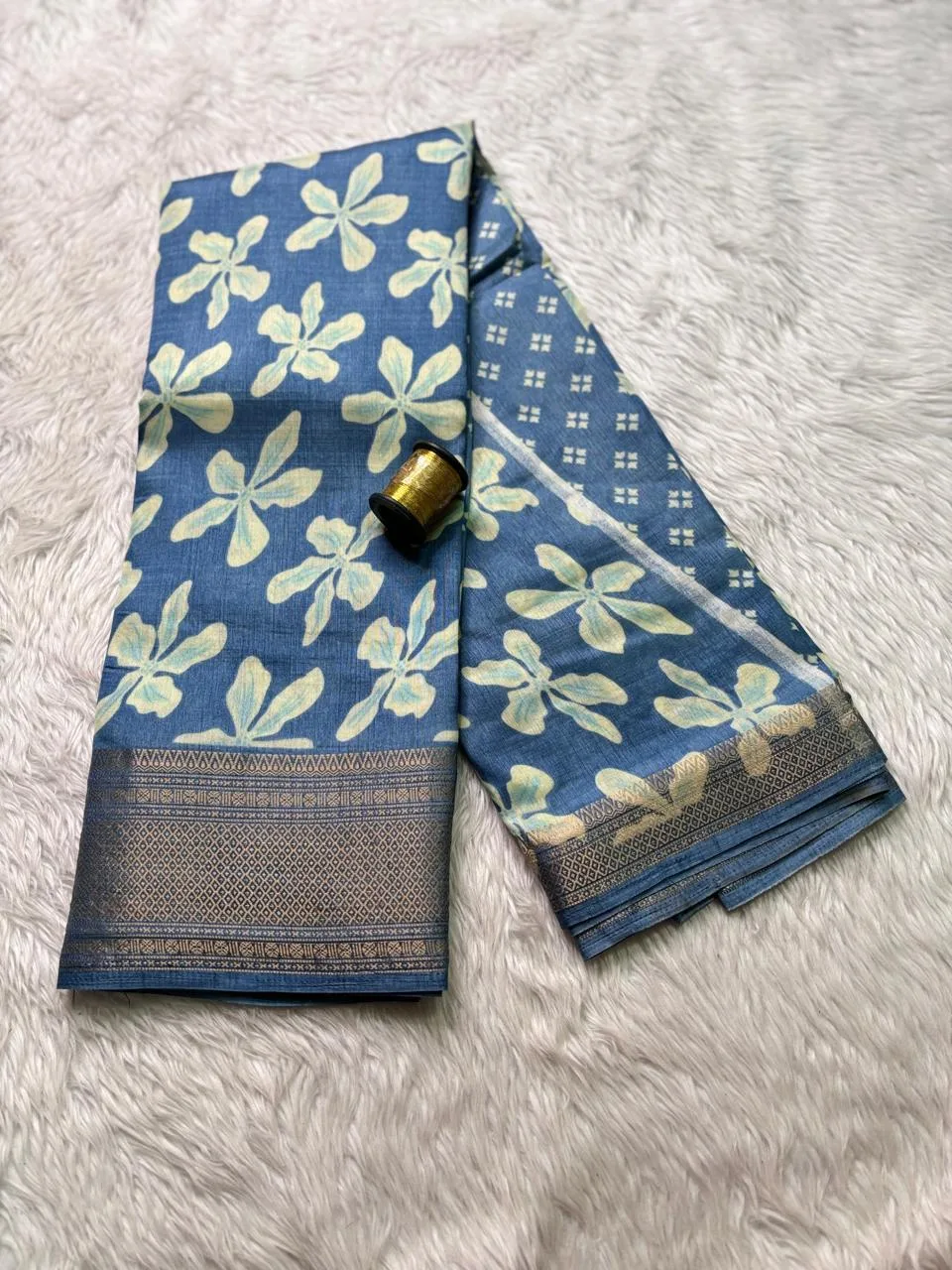 Dola silk saree with running blouse-dola silk-Blue