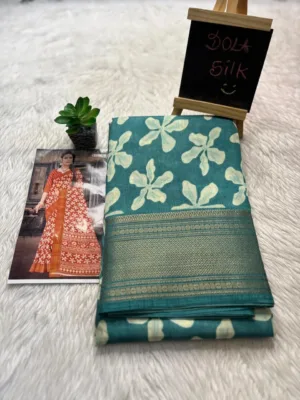 Dola silk saree with running blouse-dola silk-Sea blue1