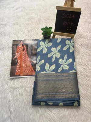 Dola silk saree with running blouse-dola silk-Blue1