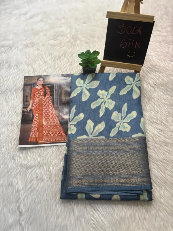 Dola silk saree with running blouse-dola silk-Blue1
