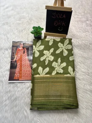Dola silk saree with running blouse-dola silk-Mehandi green1