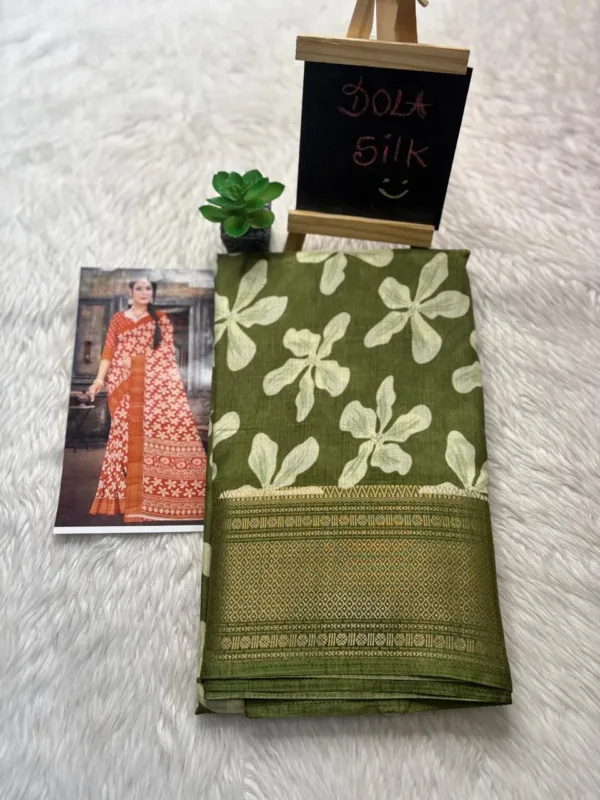 Dola silk saree with running blouse-dola silk-Mehandi green1