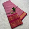 kanchi cotton saree with Running Blouse- Kanchi cotton- Light pink