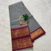 kanchi cotton saree with Running Blouse- Kanchi cotton- Ash
