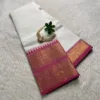 kanchi cotton saree with Running Blouse- Kanchi cotton- White