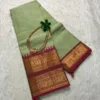 kanchi cotton saree with Running Blouse- Kanchi cotton- Olive green