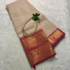 kanchi cotton saree with Running Blouse- Kanchi cotton- Cream