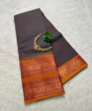 kanchi cotton saree with Running Blouse- Kanchi cotton- Double colour2