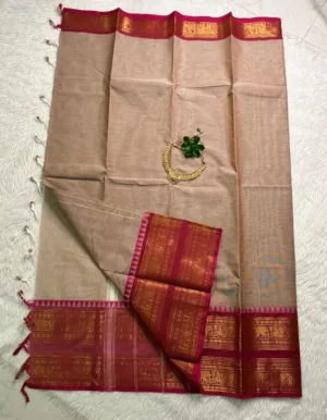 kanchi cotton saree with Running Blouse- Kanchi cotton- Cream1