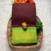 Madurai sungudi Cotton Zari Check Contrast - Brown with Parrot green (Running blouse)
